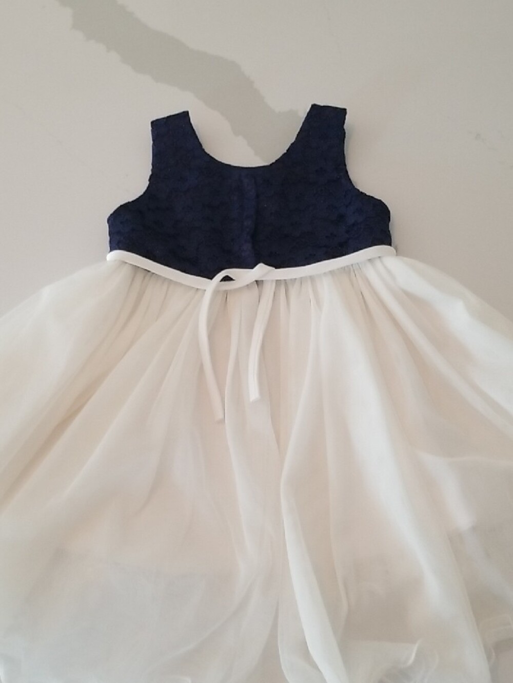 American Princess Navy and White Lace Pearl Trim Dress - Picture 7 of 8